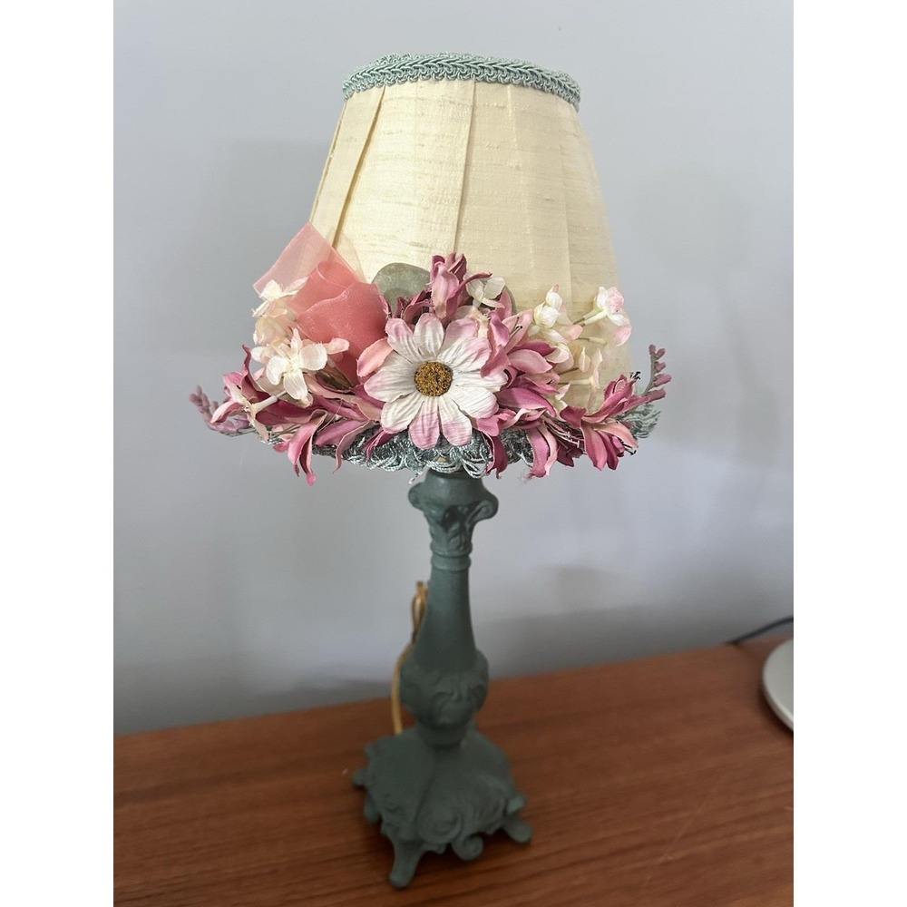 Vintage Boudoir Lamp Floral Shade Cottagecore Shabby Chic Romantic Decor